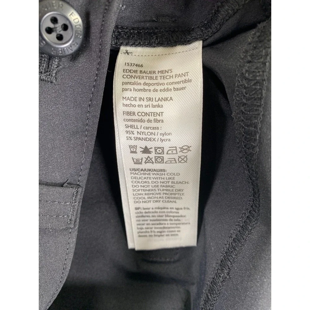Eddie Bauer Convertible Tech Pant Mens 36x30 Black Hiking Outdoor Stretch Nylon